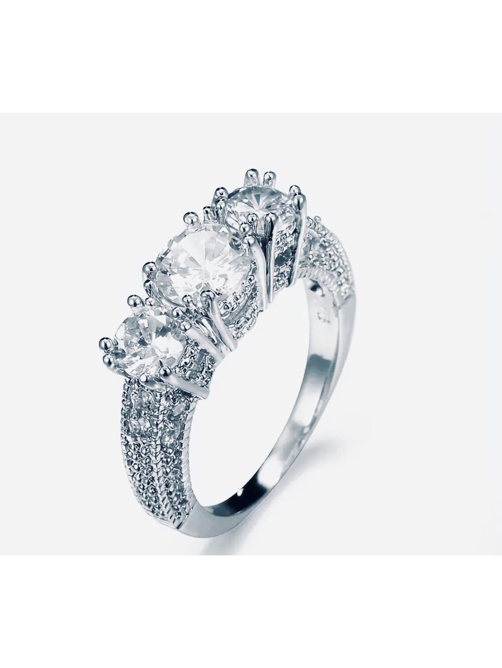 New - Elegant Silver Paved Waterish Zirconia Ring - Size 6